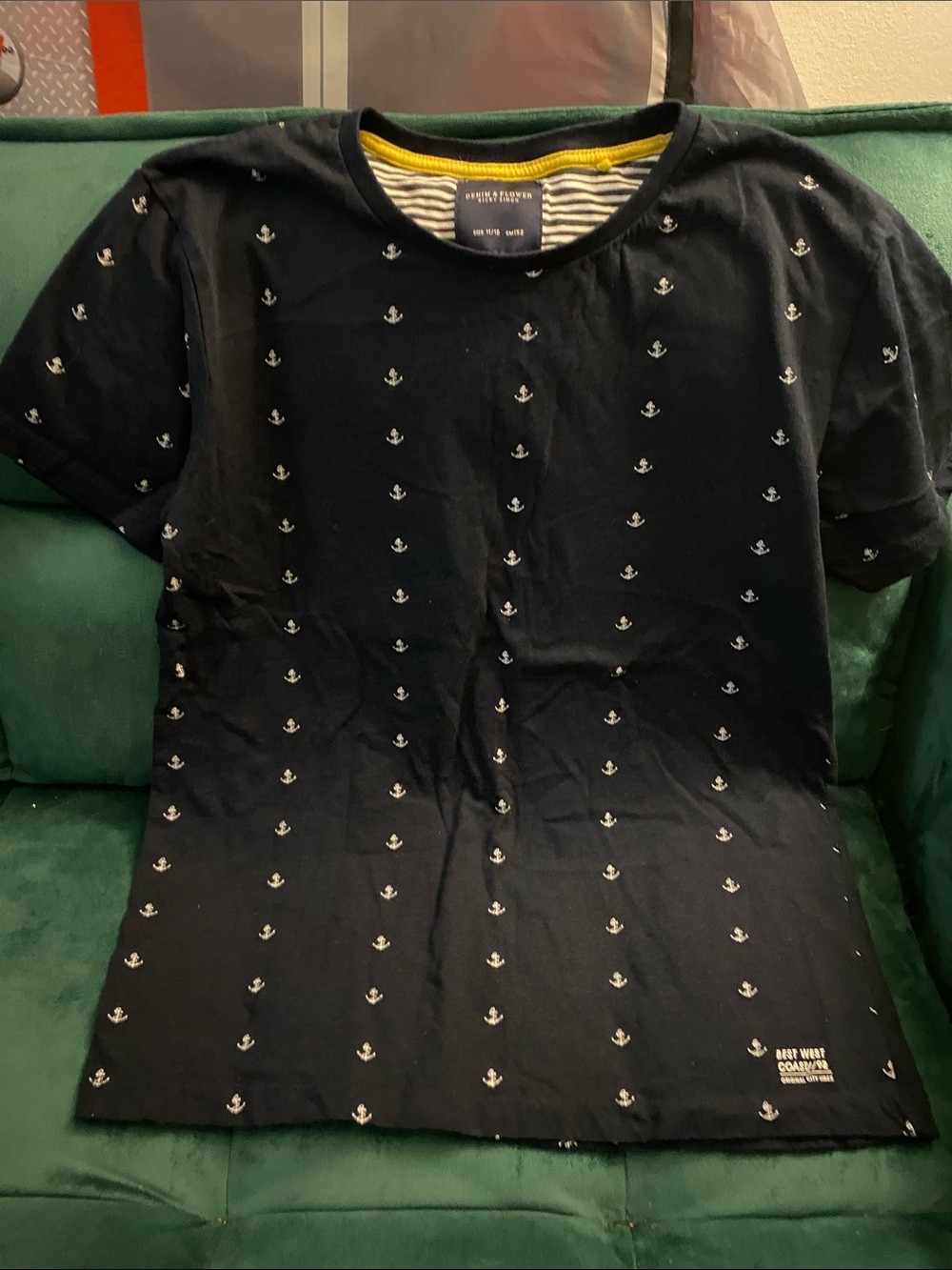 Denim & Flower Navy Anchor Tee with Yellow Trim